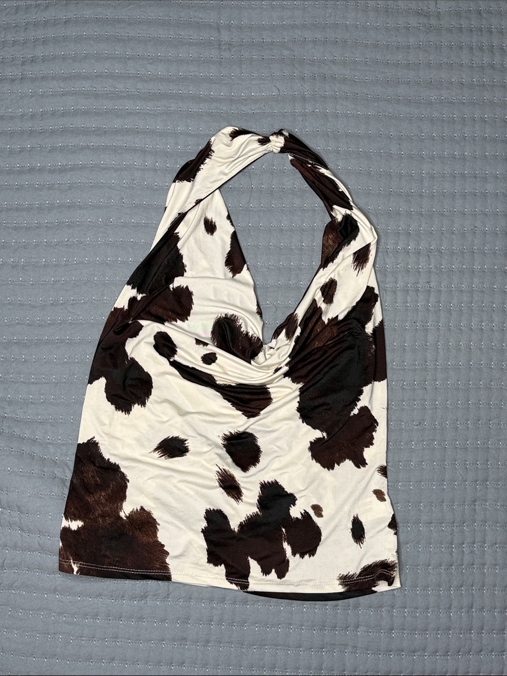Cow Print Halter Top in White and Dark Brown